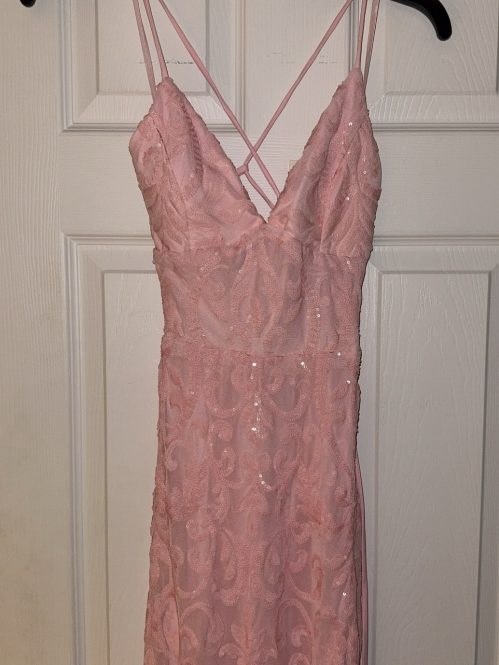 Windsor Pink Lace Strapless Sequin Evening Dress